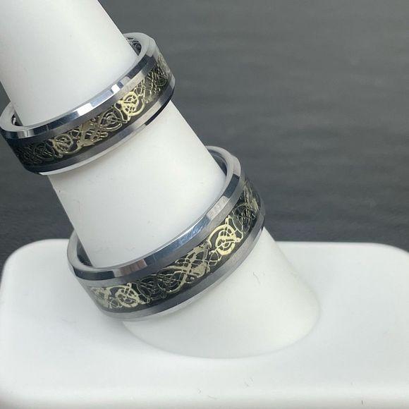 His and Hers Tungsten Carbide Celtic Dragon Bands - Picture 2 of 11